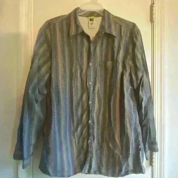 North Face Stripe black and grey button up shirt Large - Picture 1 of 7